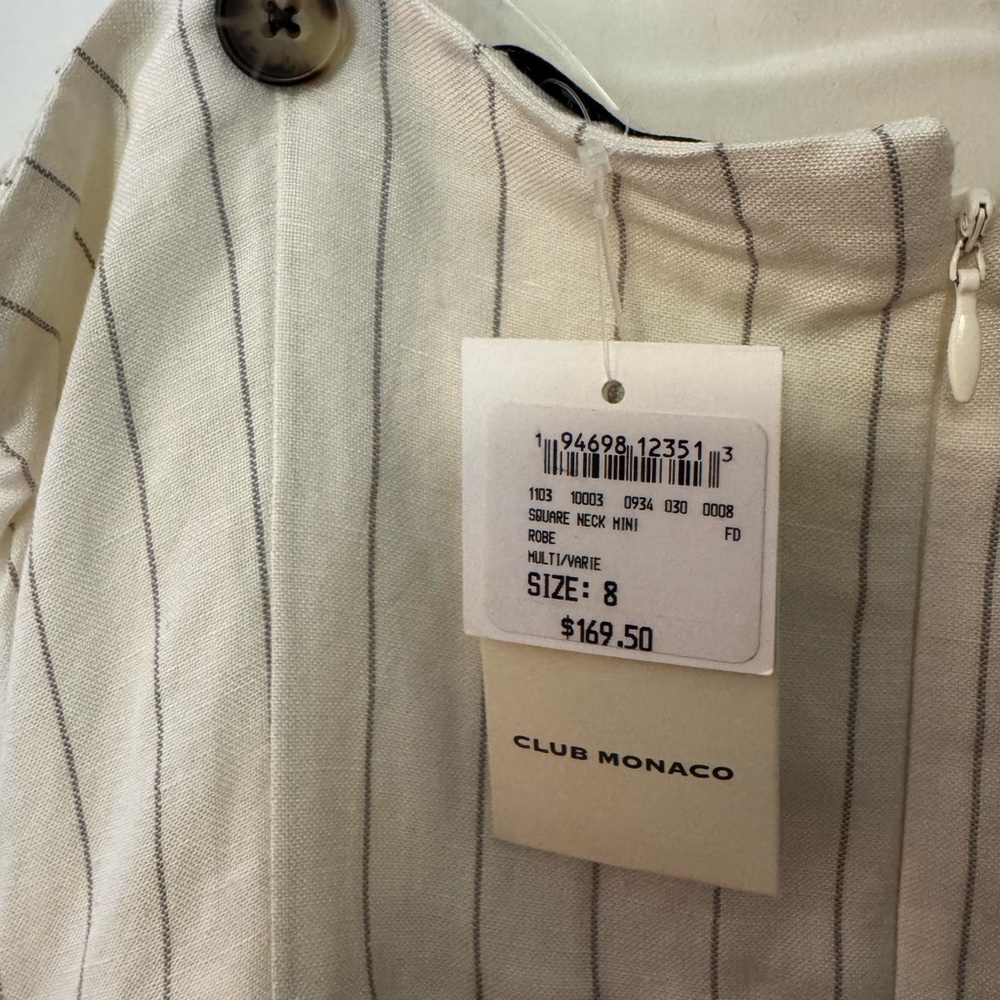 Club Monaco Cream and Blue Pinstripe Linen Sundress - Picture 11 of 11